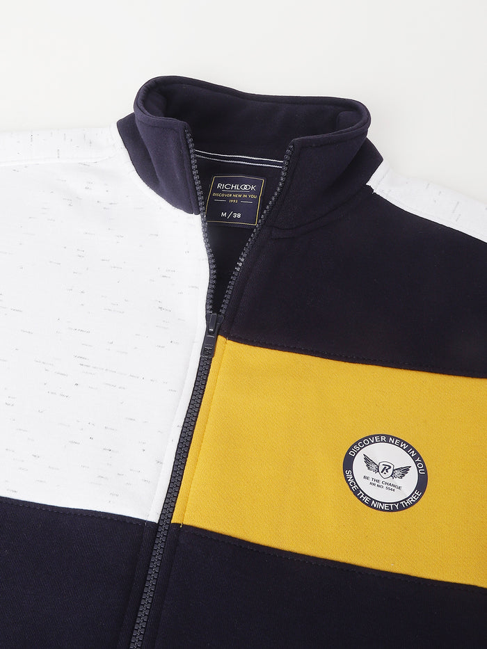 Men Navy Color Blocked Regular Fit Jacket