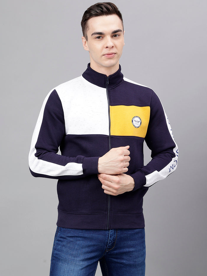 Men Navy Color Blocked Regular Fit Jacket