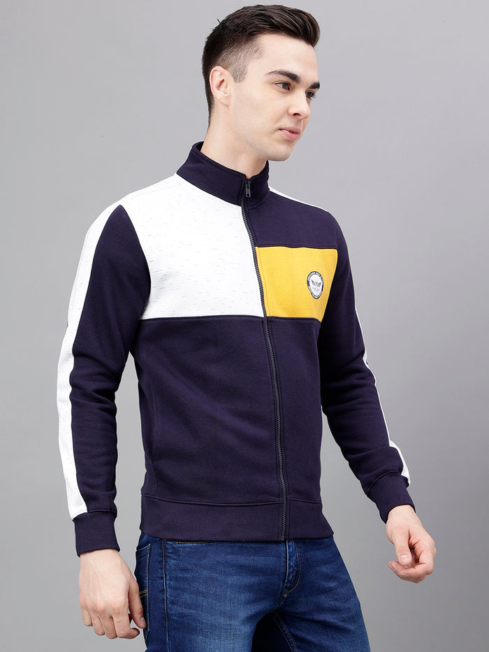 Men Navy Color Blocked Regular Fit Jacket