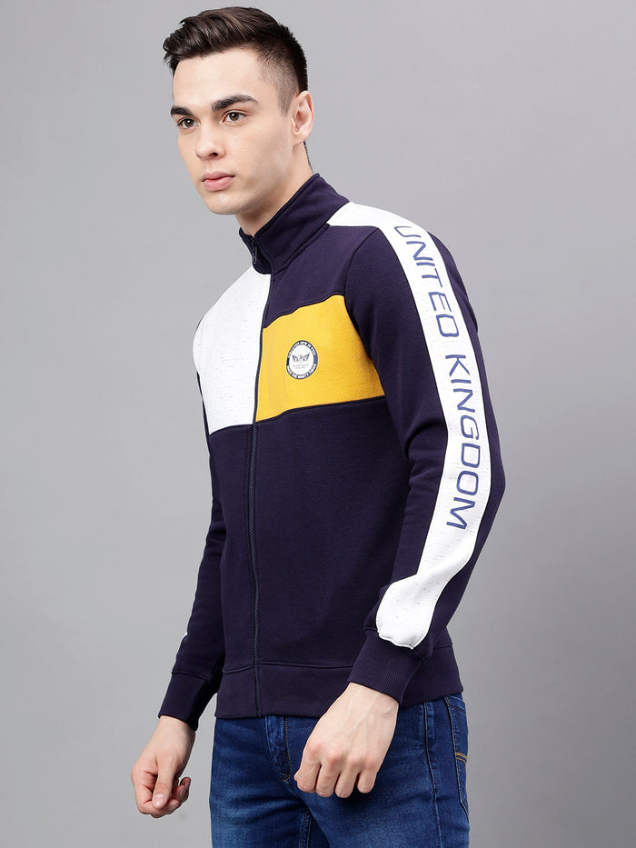 Men Navy Color Blocked Regular Fit Jacket