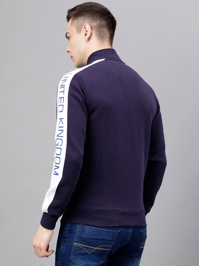 Men Navy Color Blocked Regular Fit Jacket