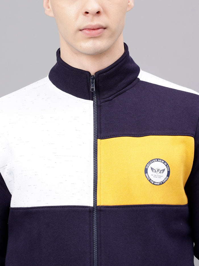 Men Navy Color Blocked Regular Fit Jacket