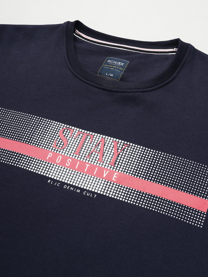 Men Navy Graphic Crew Neck Sweatshirt