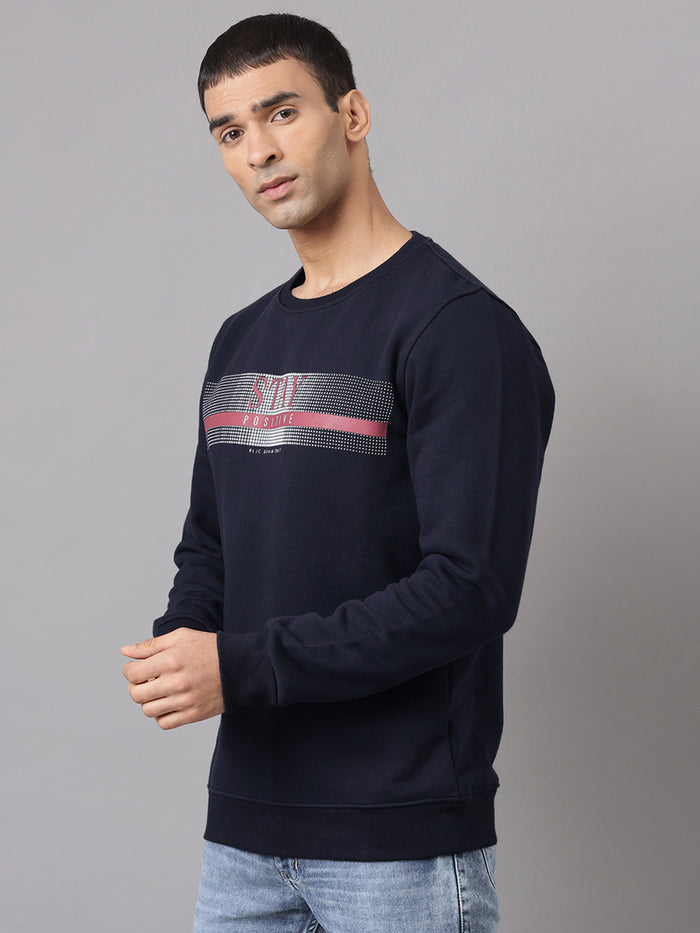 Men Navy Graphic Crew Neck Sweatshirt