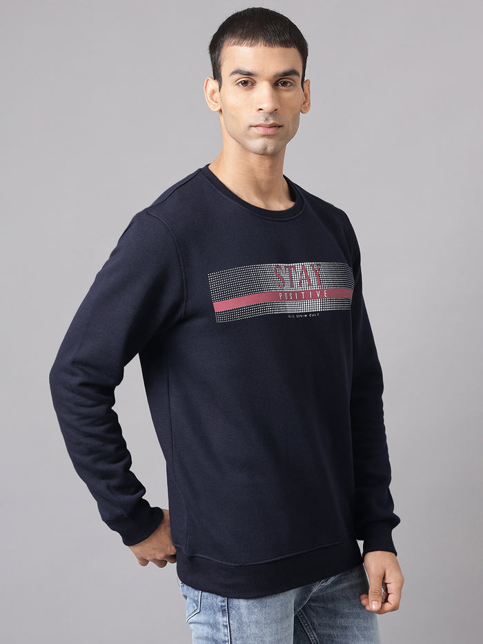 Men Navy Graphic Crew Neck Sweatshirt