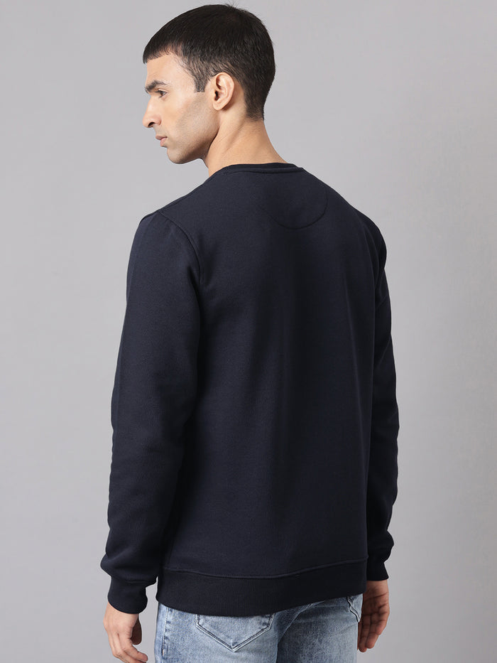 Men Navy Graphic Crew Neck Sweatshirt