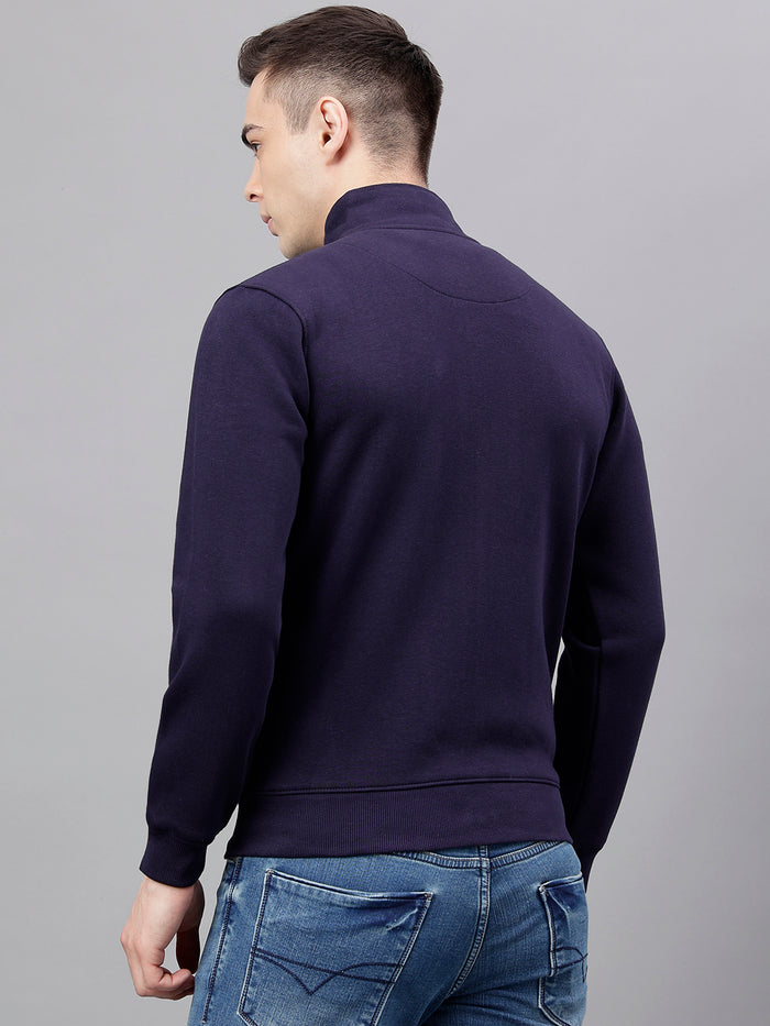 Men Navy Graphic Zipper Jacket
