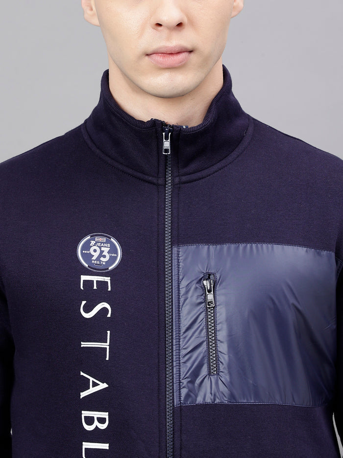 Men Navy Graphic Zipper Jacket