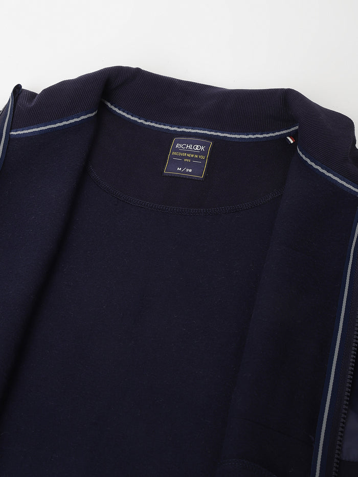 Men Navy Graphic Zipper Jacket