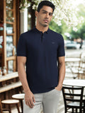 Men Navy Regular Fit Solid Polo Neck T-shirt