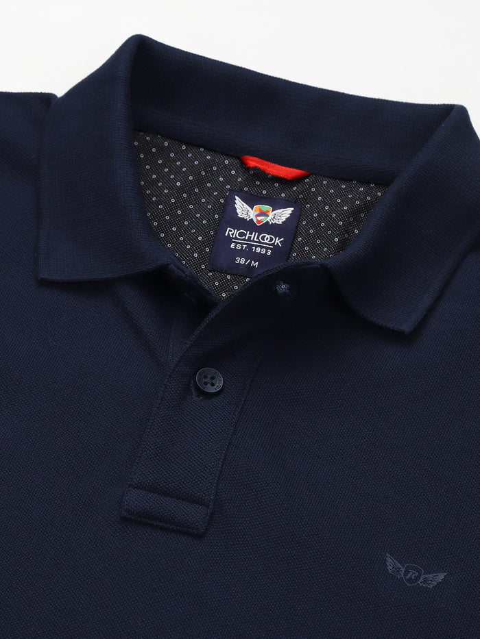 Men Navy Regular Fit Solid Polo Neck T-shirt