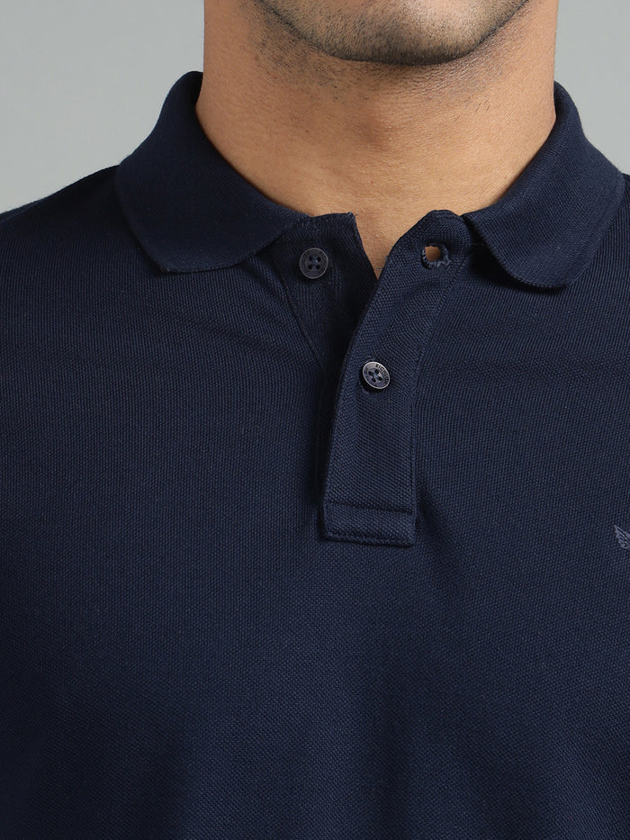 Men Navy Regular Fit Solid Polo Neck T-shirt
