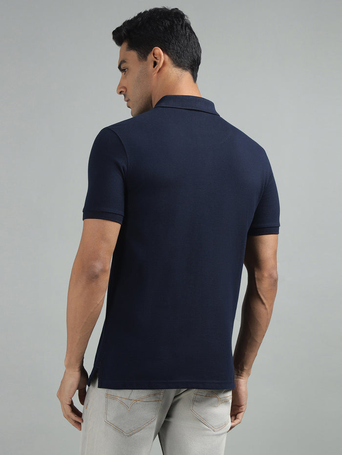 Men Navy Regular Fit Solid Polo Neck T-shirt