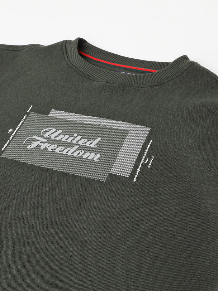 Men Olive Regular Fit Sweatshirt