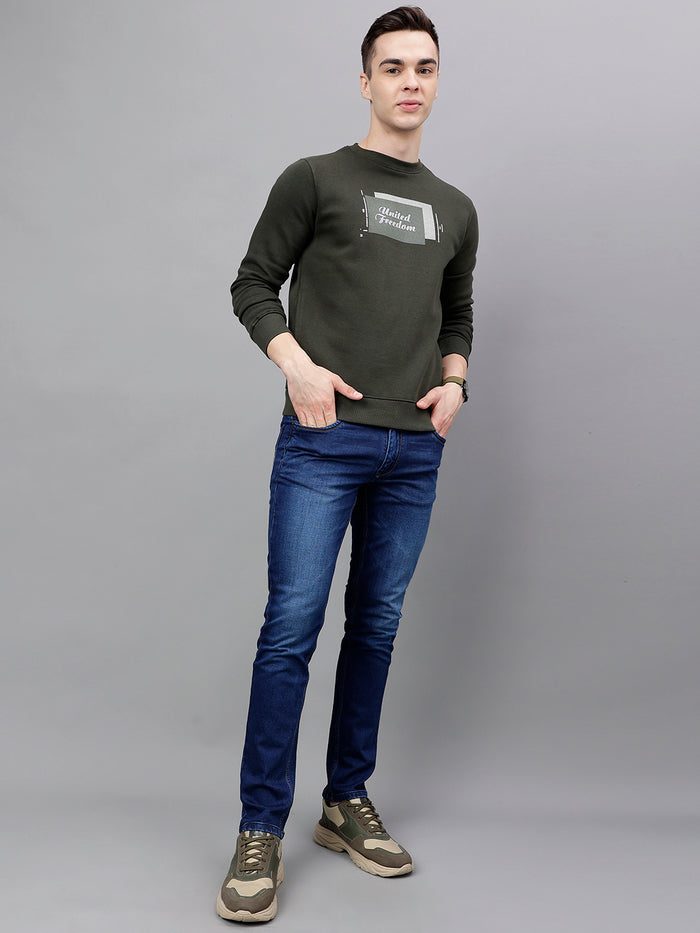 Men Olive Regular Fit Sweatshirt