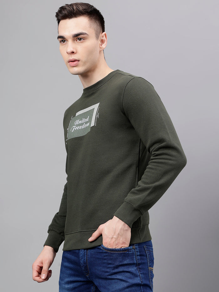 Men Olive Regular Fit Sweatshirt