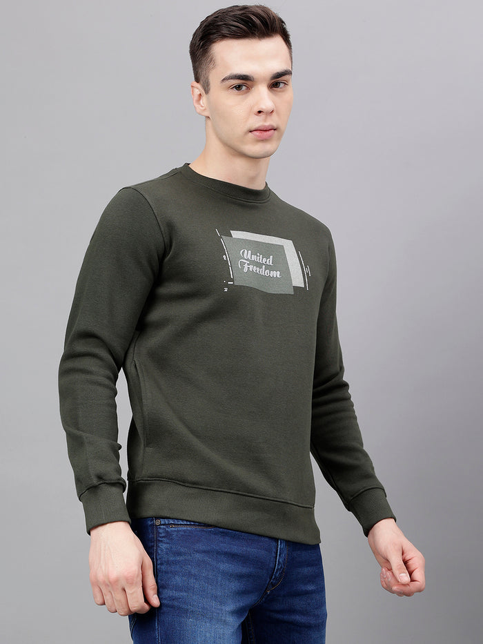 Men Olive Regular Fit Sweatshirt