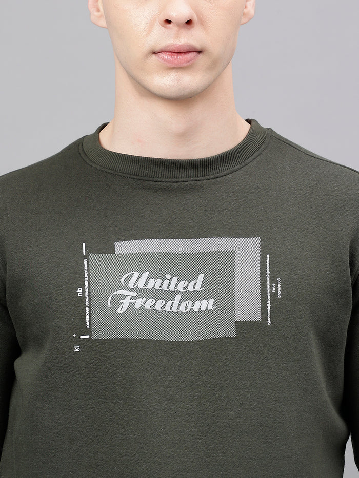 Men Olive Regular Fit Sweatshirt