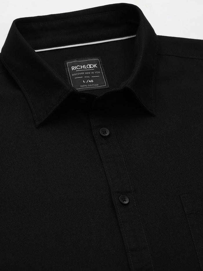 Men Solid Black Regular Fit Casual Shirt