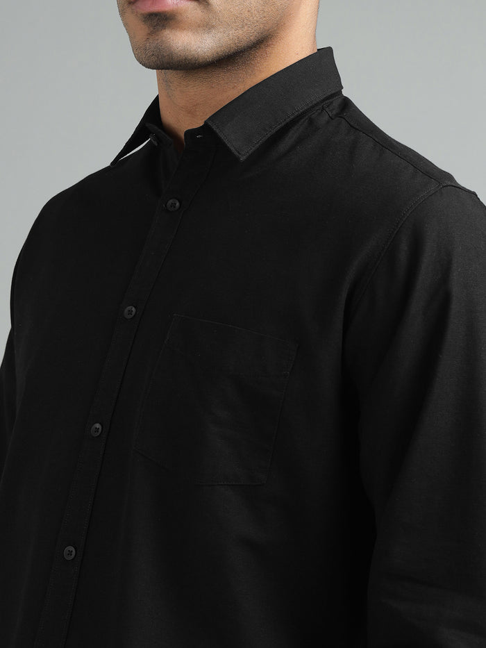 Men Solid Black Regular Fit Casual Shirt