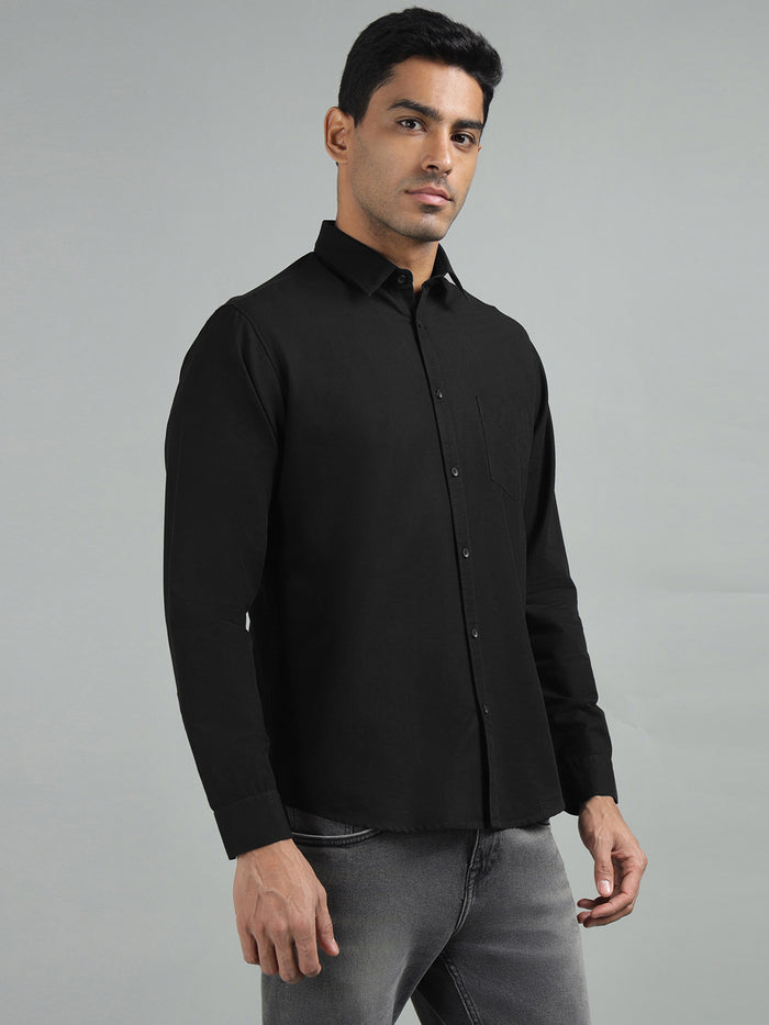 Men Solid Black Regular Fit Casual Shirt