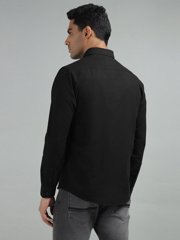 Men Solid Black Regular Fit Casual Shirt