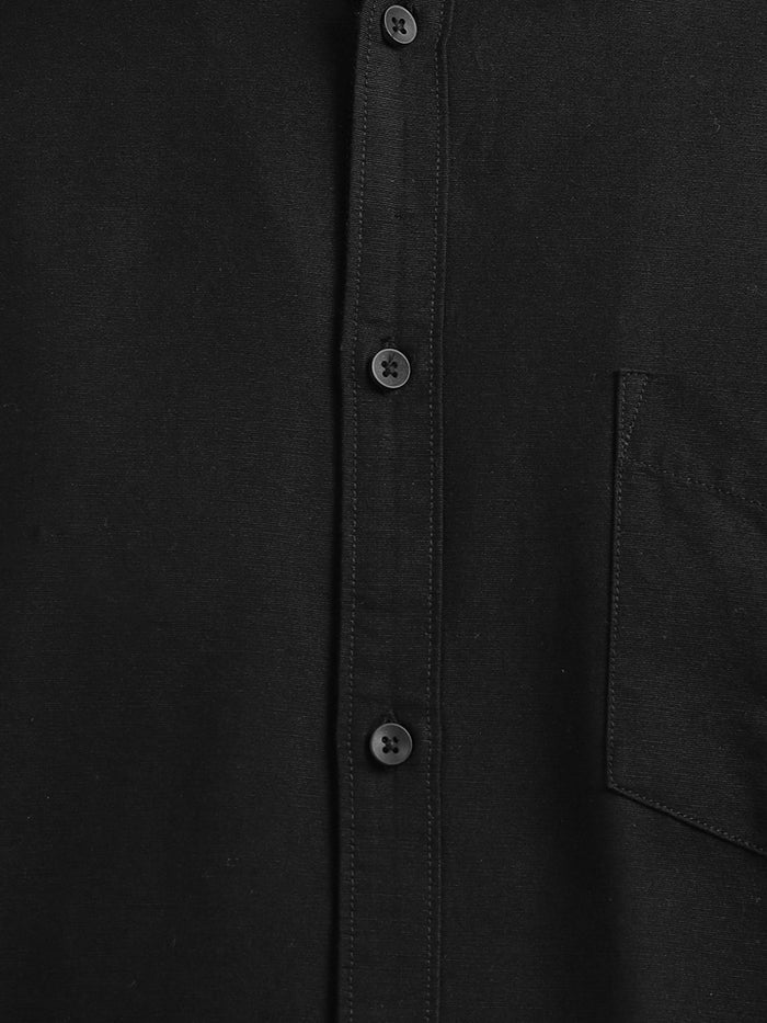 Men Solid Black Regular Fit Casual Shirt