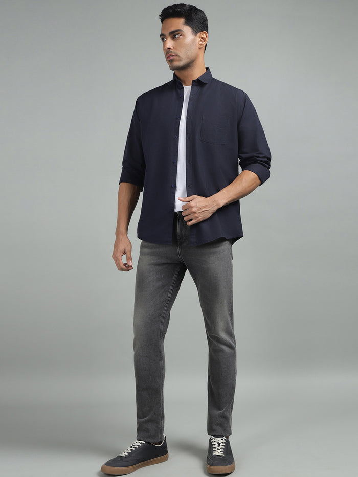 Men Solid Dark Navy Regular Fit Casual Shirt