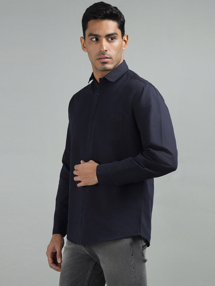 Men Solid Dark Navy Regular Fit Casual Shirt
