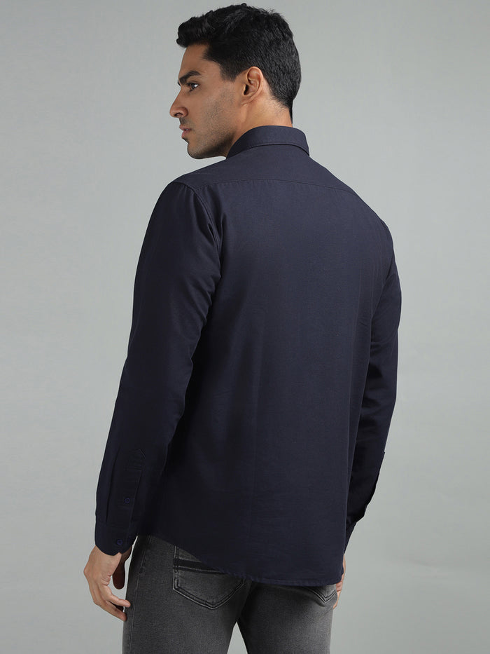 Men Solid Dark Navy Regular Fit Casual Shirt