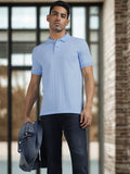 Men Textured Light Blue Regular Fit Polo T-Shirt