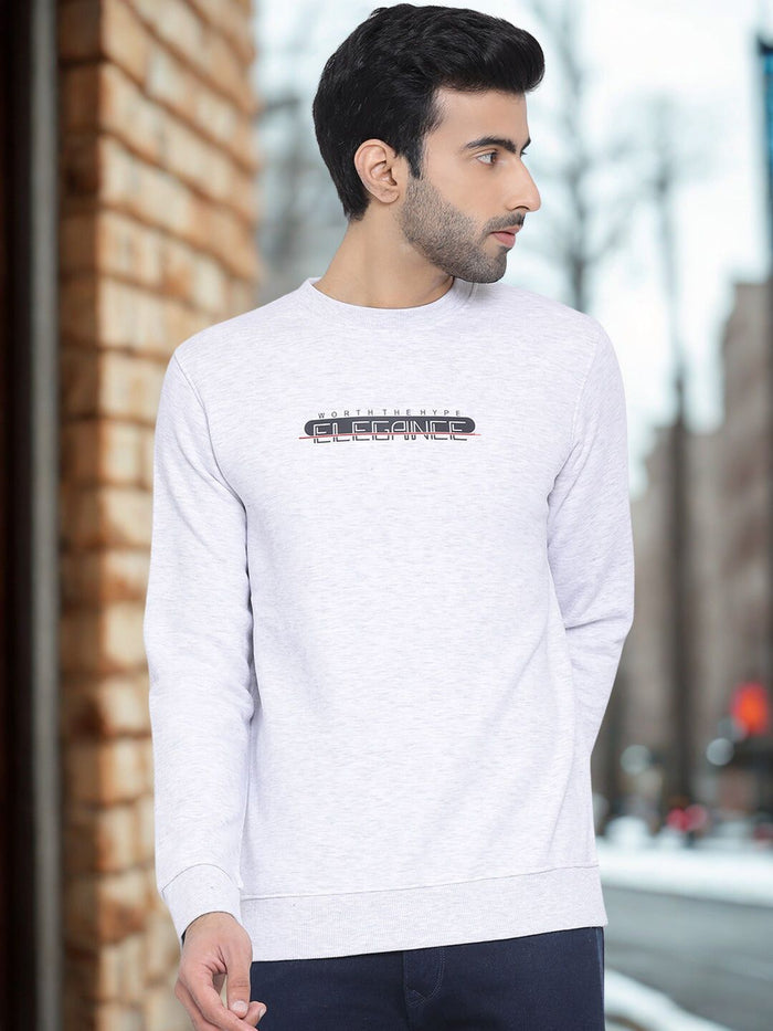 Men White Regular Fit Crew Neck Sweatshirt