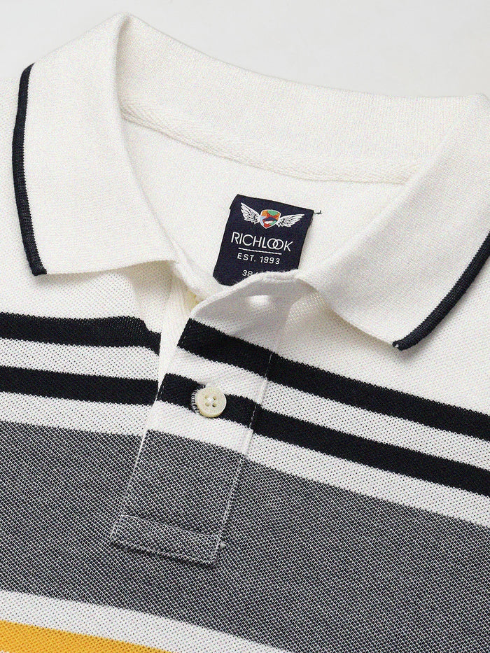 Men White Regular Fit Striped Polo T-Shirt