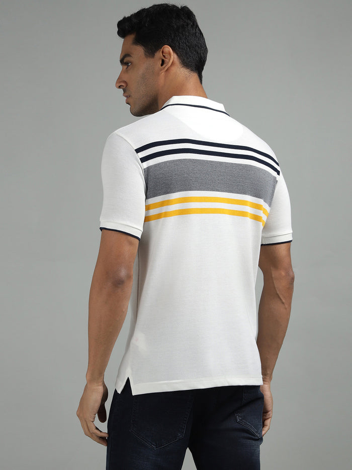 Men White Regular Fit Striped Polo T-Shirt