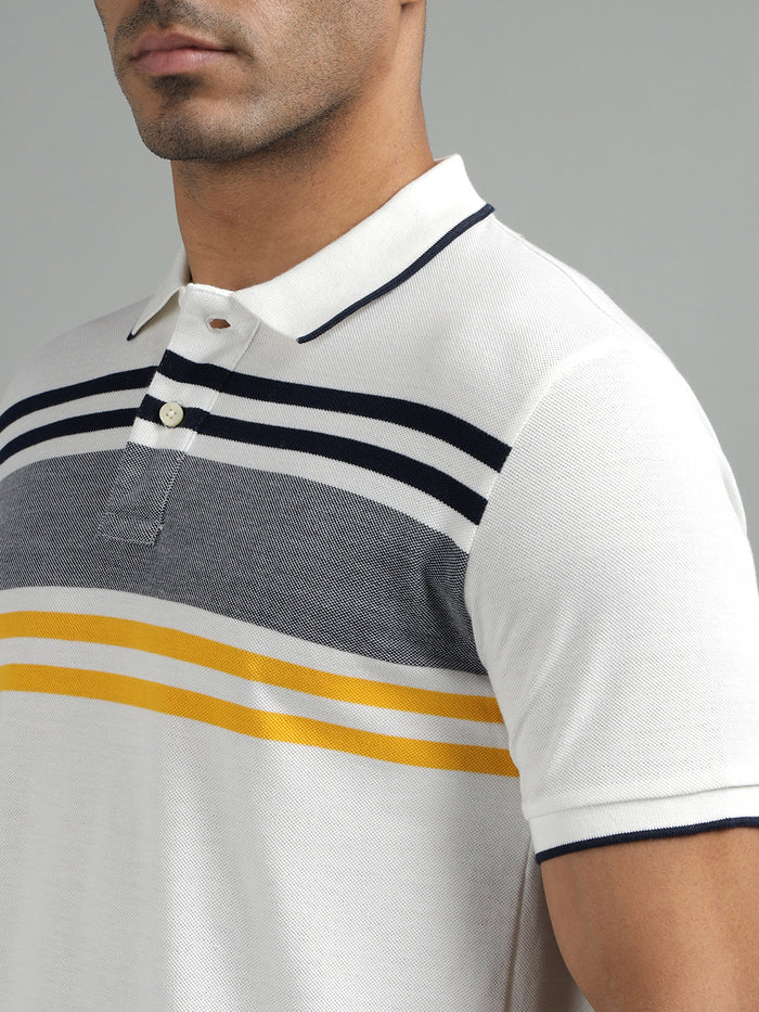 Men White Regular Fit Striped Polo T-Shirt