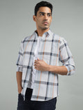 Men White Standard Fit Checkered Casual Shirt