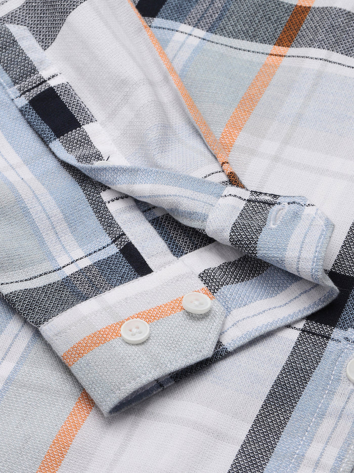 Men White Standard Fit Checkered Casual Shirt