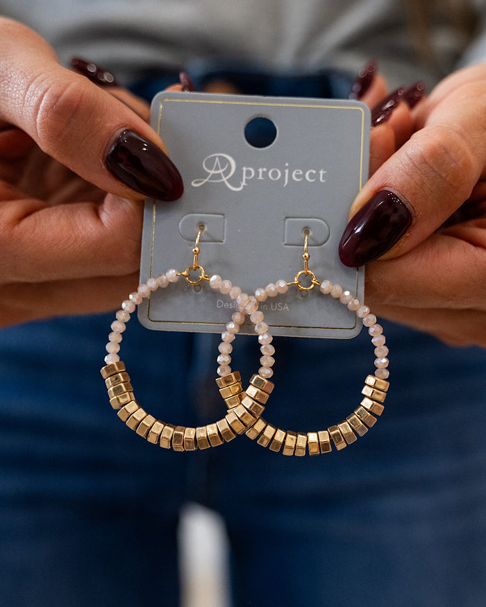 Metallic and Glass Beaded Circle Drop Earrings Trendy Wholesale