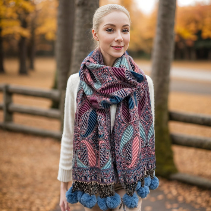 Mezdra - Vivid PomPom Pashmina (100% Viscose - 65x180cm) - Sky Blue