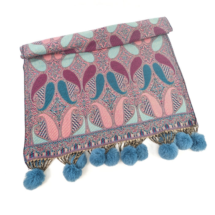 Mezdra - Vivid PomPom Pashmina (100% Viscose - 65x180cm) - Sky Blue