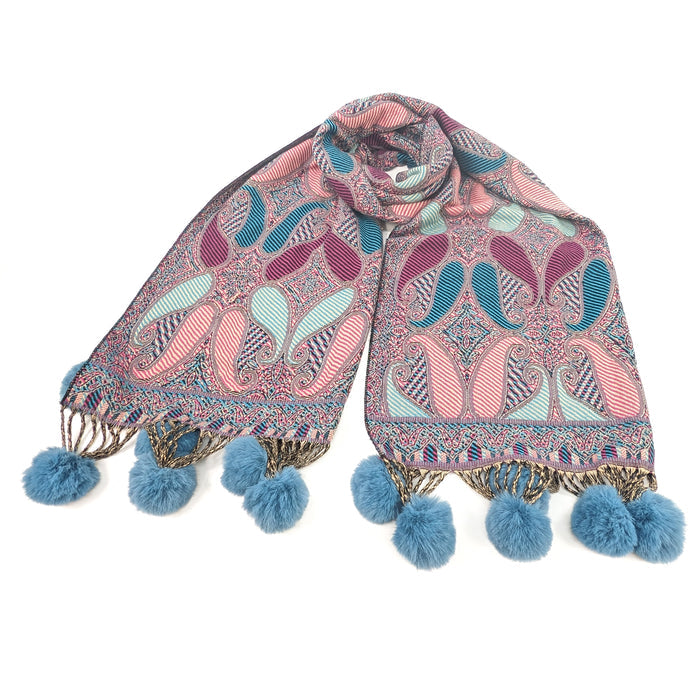 Mezdra - Vivid PomPom Pashmina (100% Viscose - 65x180cm) - Sky Blue