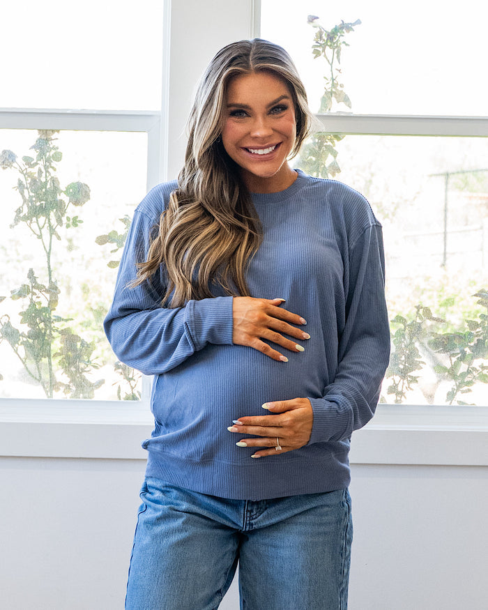 Mia Ribbed Crewneck Top - Denim Michelle Mae