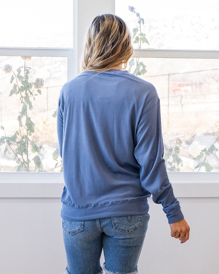 Mia Ribbed Crewneck Top - Denim Michelle Mae