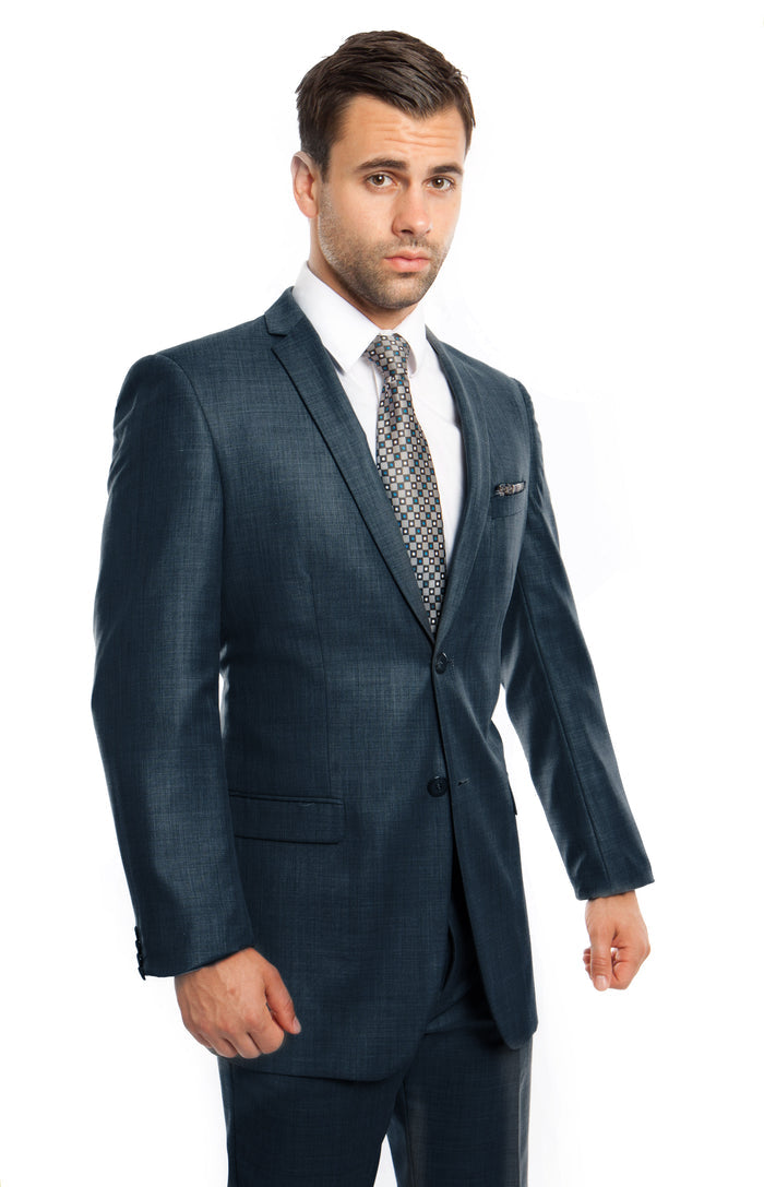 Mid. Navy Solid 2-PC Slim Fit Performance Stretch Suits For Men - Giorgio's Menswear