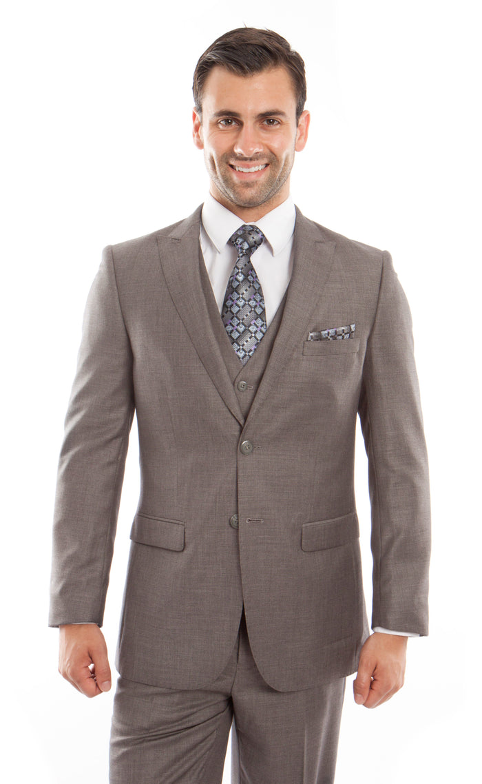 Mid. Taupe 3-PC Slim Fit Stretch Suits For Men - Giorgio's Menswear