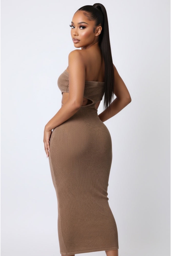 Mineral Wash Front Cut Out Bodycon Maxi Dress - I Got Things To Do