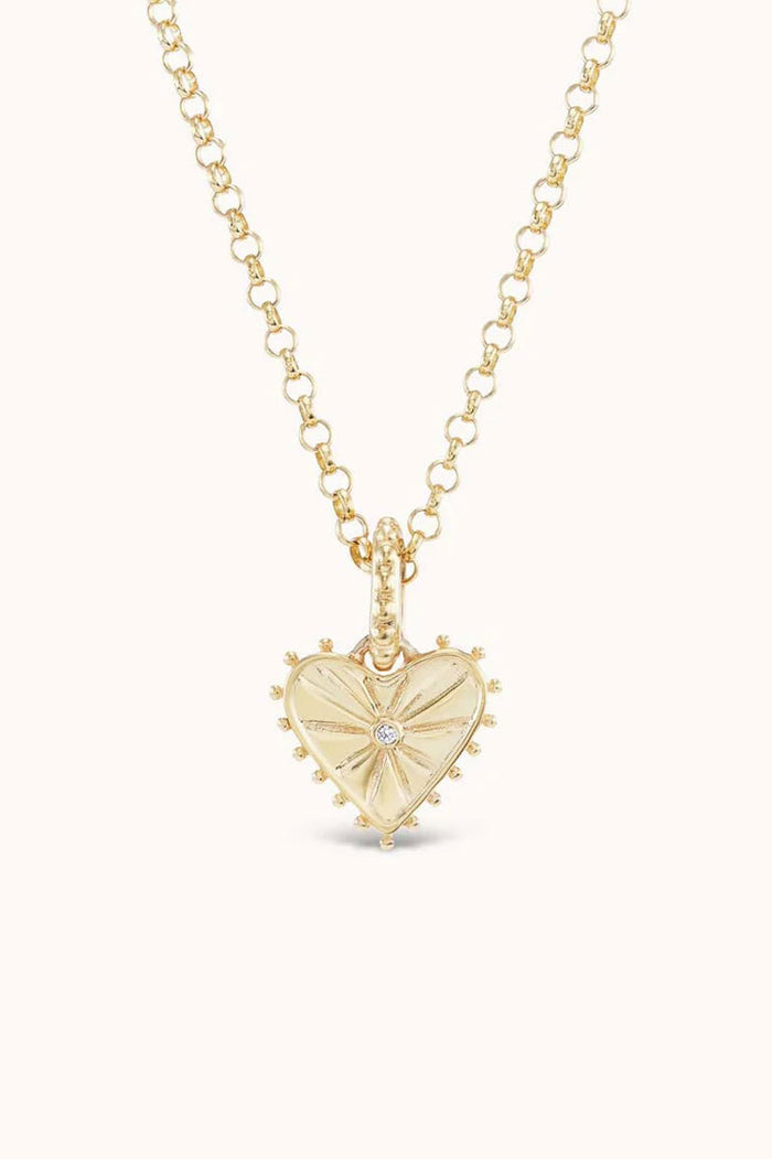 Mini Dangling Heart Charm - Yellow Gold White Diamond