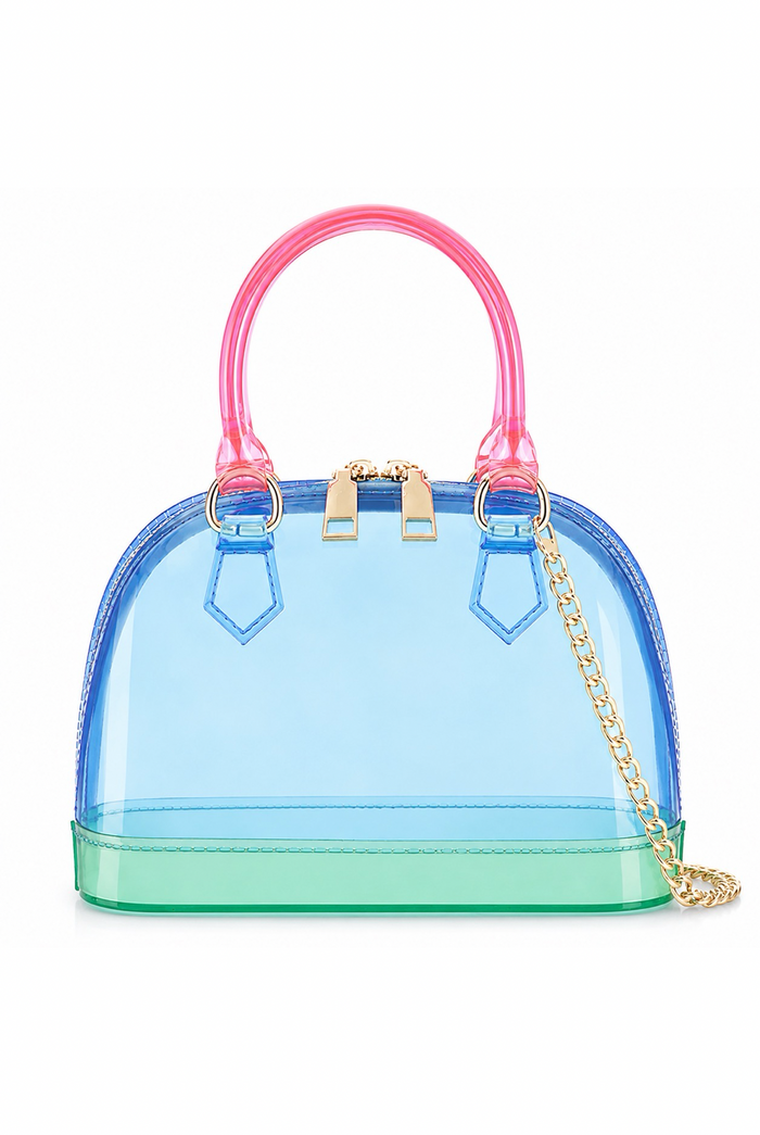 Mint Condition - Color Block Jelly Top Handle With Shoulder Strap Clutch Purse