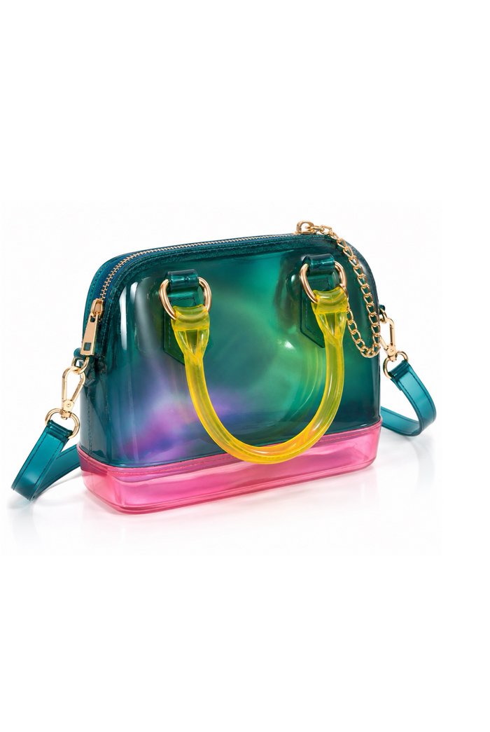 Mint Condition - Color Block Jelly Top Handle With Shoulder Strap Clutch Purse