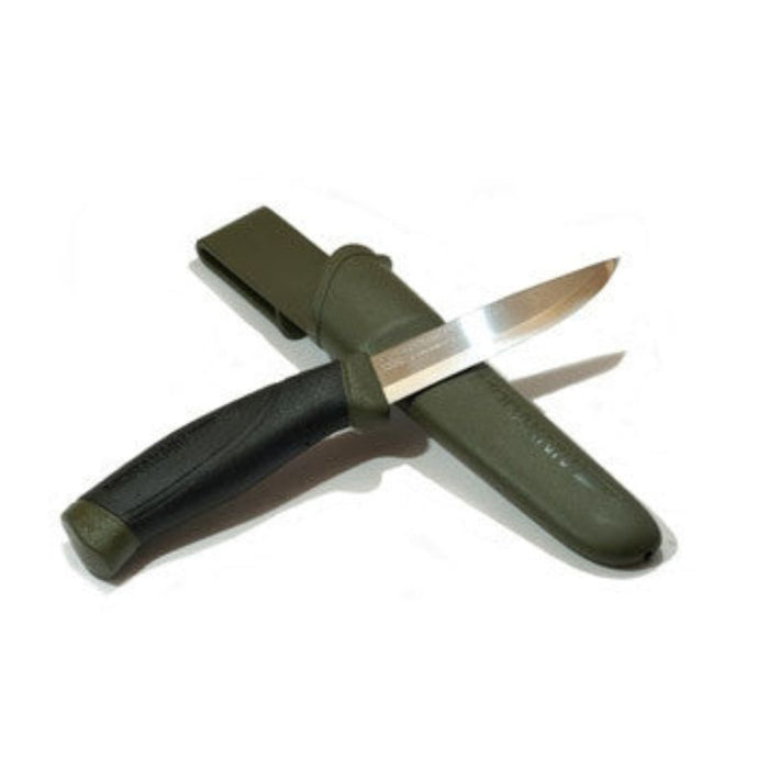 Morakniv Companion Heavy Duty OD Green fixed blade knife with ergonomic handle and sheath, custom kit builds A Way Through the Wilderness